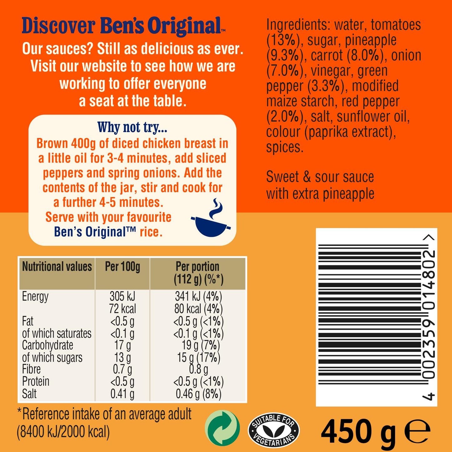 🍯 Ben’s Original Sweet & Sour Extra Pineapple Sauce 450g – Tangy British Favourite
