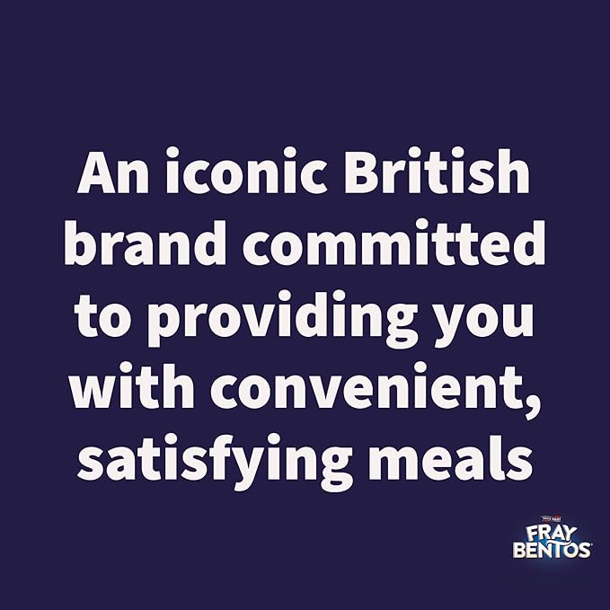 Text on a blue background promoting an iconic British brand Fray Bentos