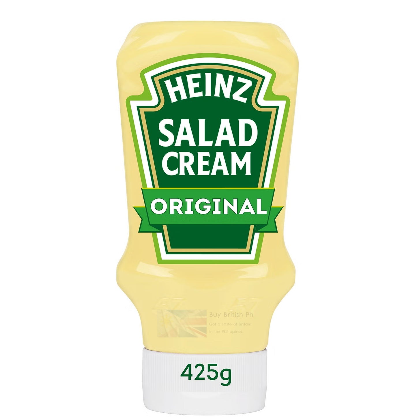 A 425g squeeze bottle of Heinz Salad Cream, showing the brand logo and product name on the label.