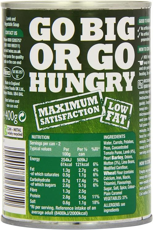 Heinz Big Soup Lamb & Vegetable 400g – British Chunky Tinned Soup, Buy British PH