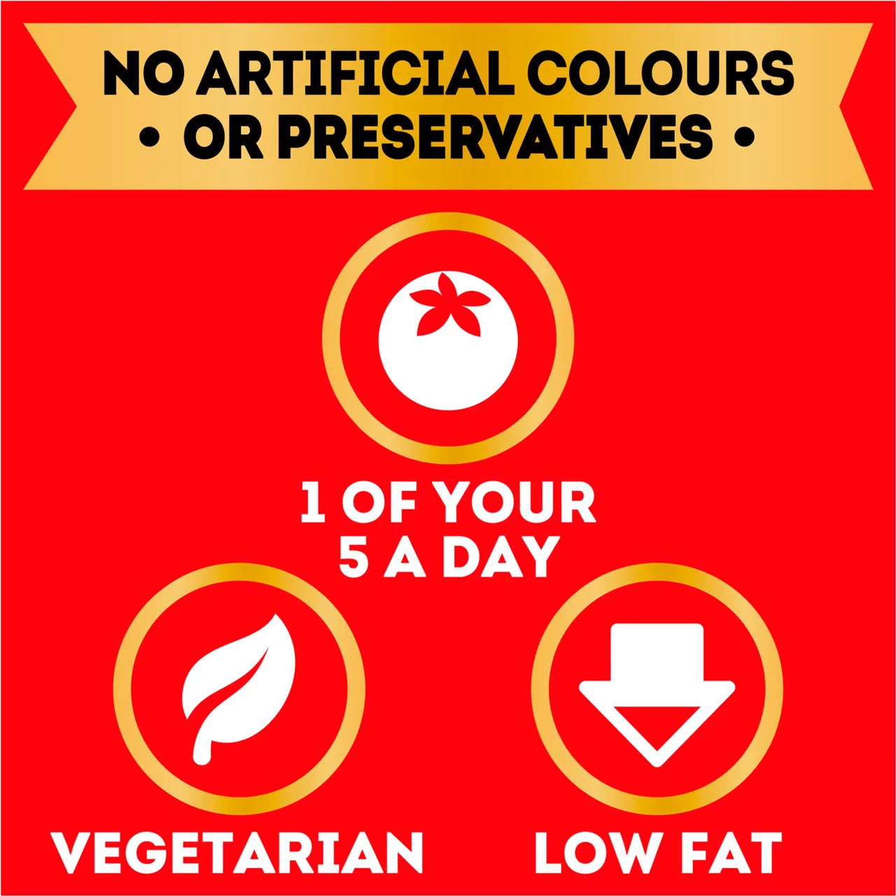 Product label with health claims on a red background