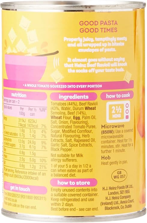 Heinz Ravioli in Tomato Sauce 400g – British Tinned Pasta, Buy British PH