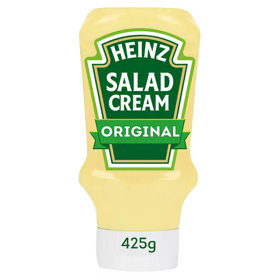 A bottle of Heinz Salad Cream on white background
