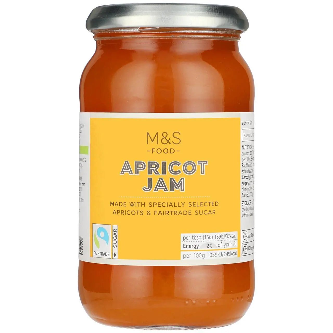 Jar of M&S apricot jam on a white background, available now at Buy British PH.