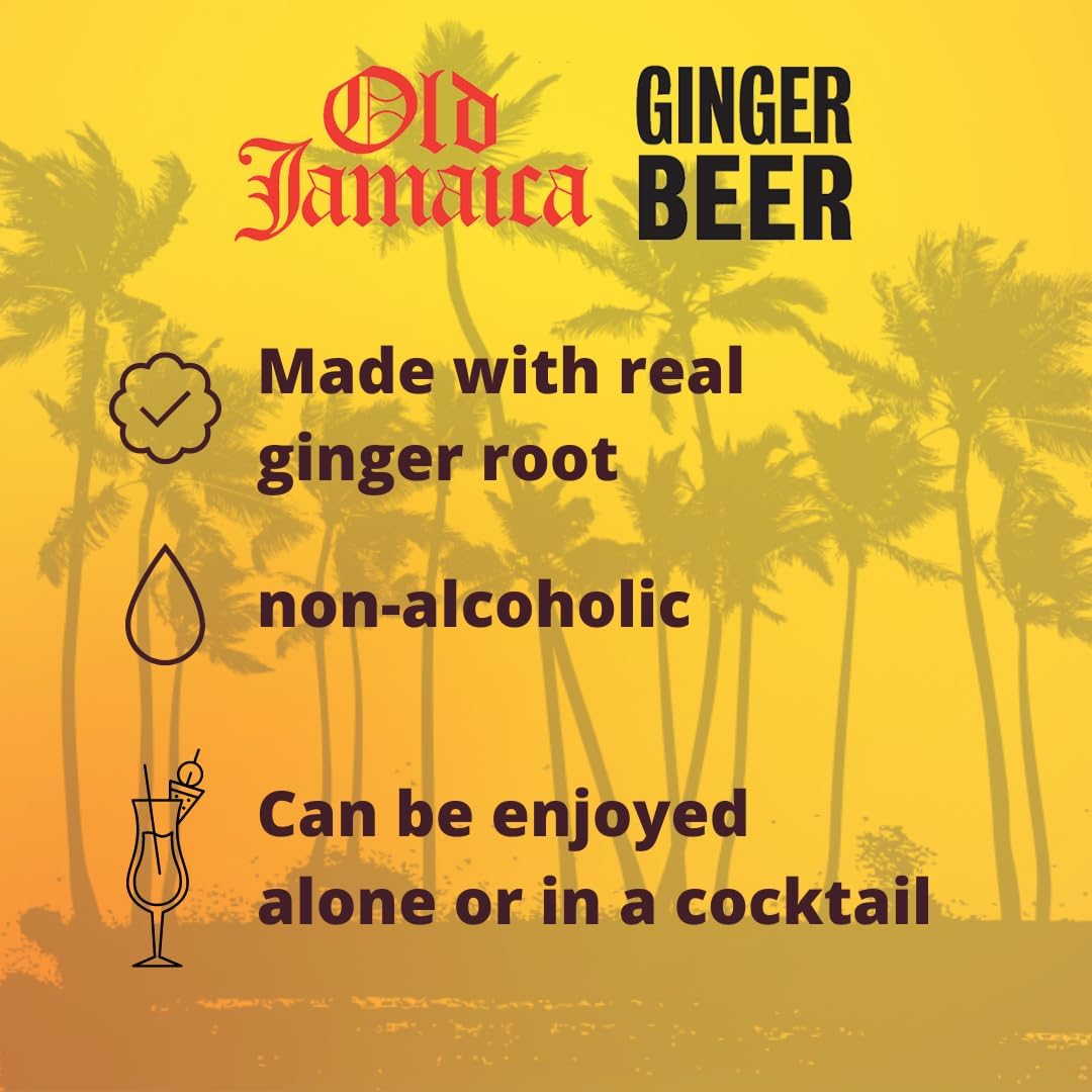 Advertisement for Old Jamaica Ginger Beer with palm trees in the background