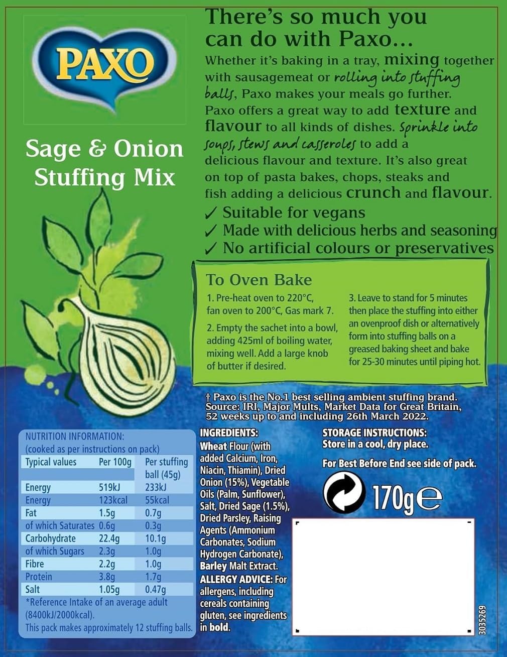 🌿 Paxo Sage and Onion Stuffing Mix 170g – Classic British Side
