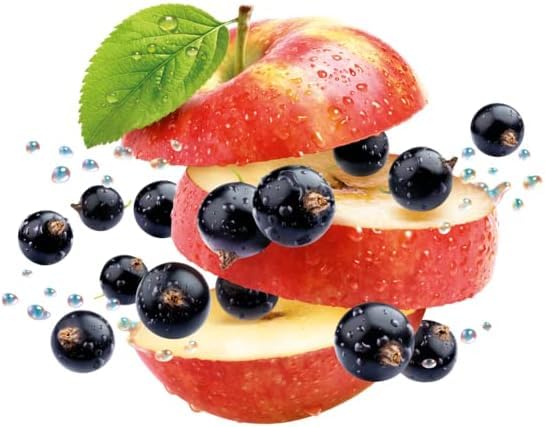Stack of red apples with black currants on a white background