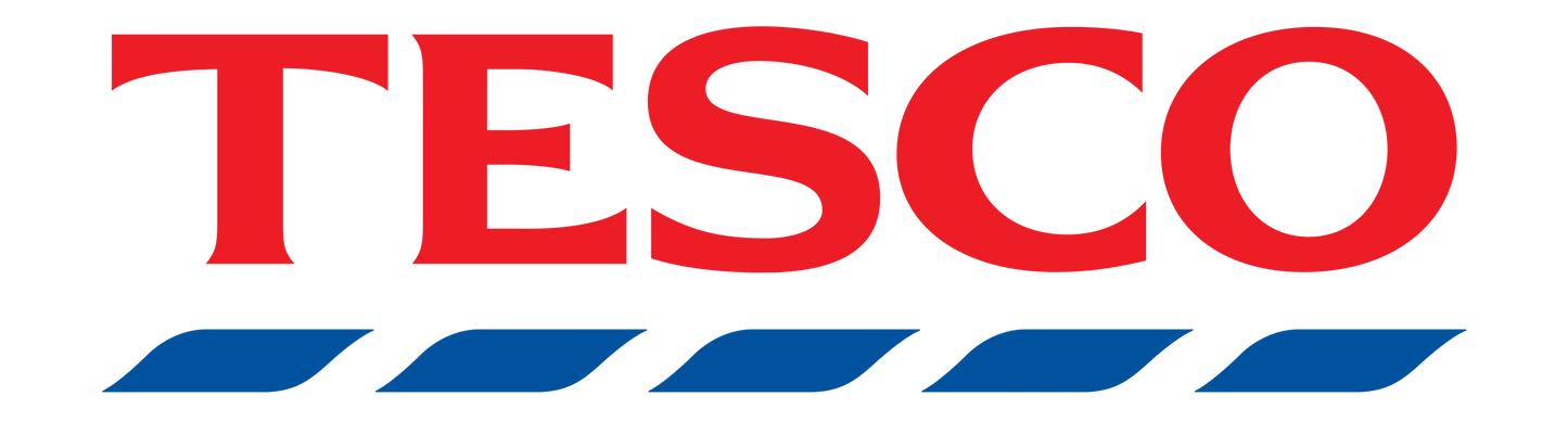Tesco logo with red and blue design on a white background