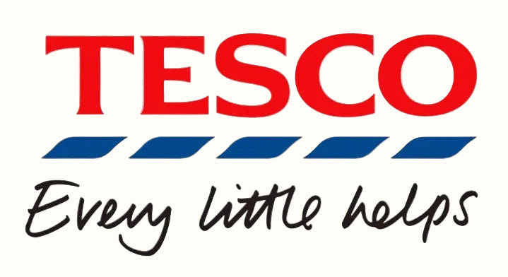 Tesco logo with red and blue text on a white background