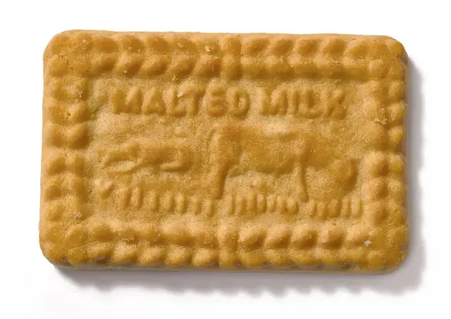 Biscuit with 'Malteser' branding on a white background