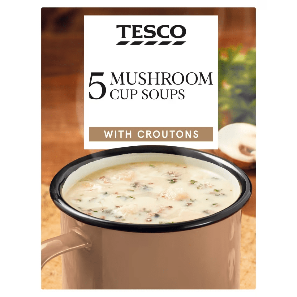 Tesco Mushroom & Croutons Soup in a Mug 5 Pack – British Instant Soup Sachets, Buy British PH
