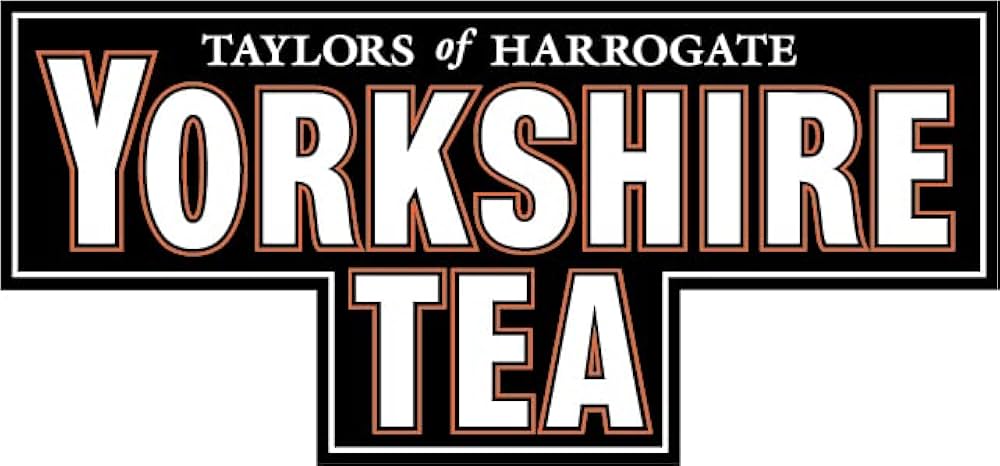 Yorkshire Tea logo with 'Taylors of Harrogate' text on a black background
