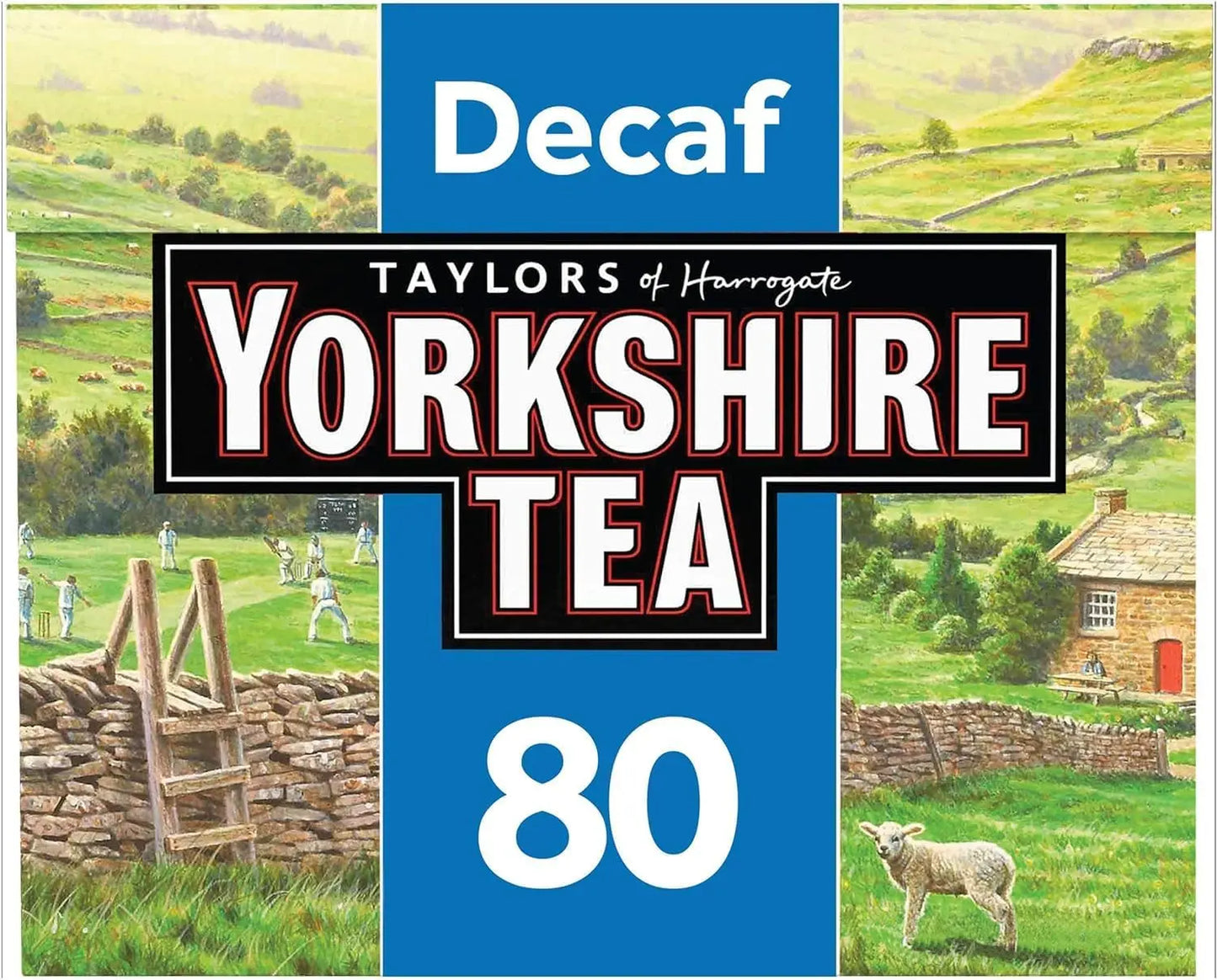 Yorkshire Tea package with a scenic background
