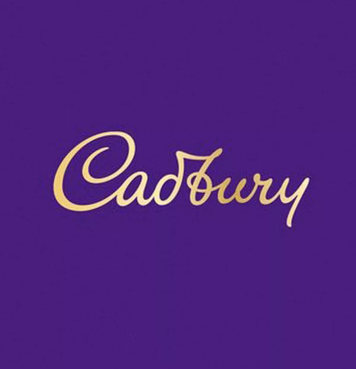 Cadbury logo in gold on a purple background