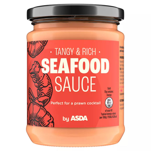 Jar of seafood sauce with a red label featuring ASDA branding on a white background, now available at Buy British PH.