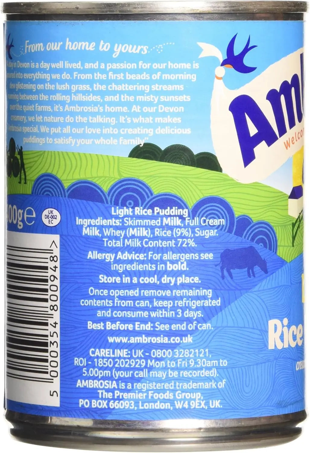 Amul rice pudding can with blue label and text