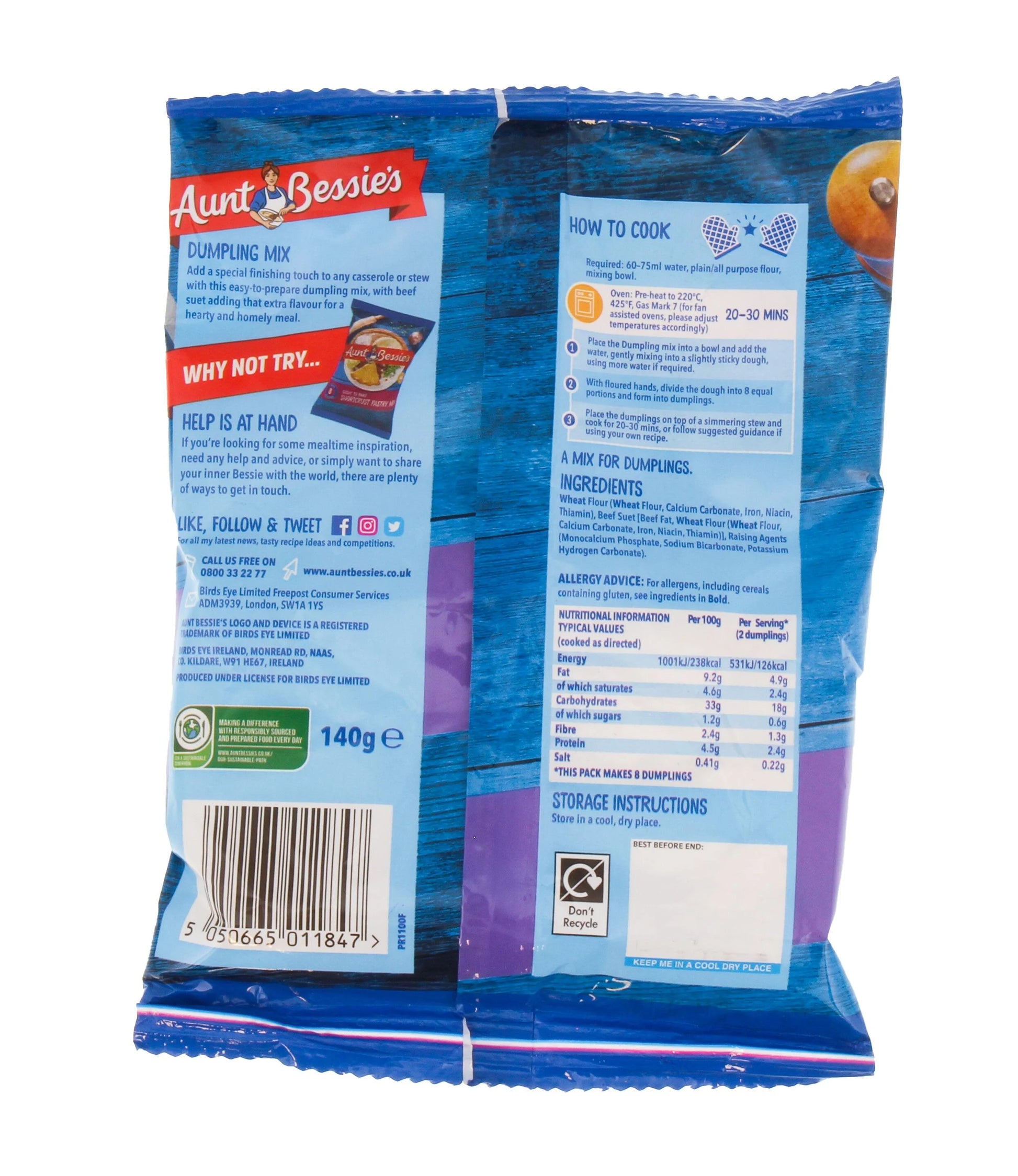 Aunt Bessie's pumpkin mix packaging with blue and purple design on a white background