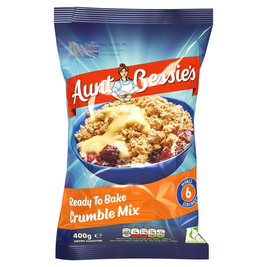Aunt Bessie's Ready To Bake Crumble Mix packaging on a white background