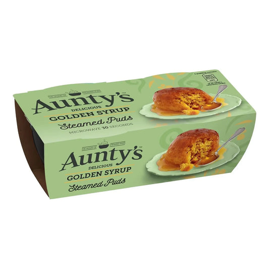 🍮 Aunty’s Golden Syrup Steamed Pudding 2×100g, moist sponge smothered in golden syrup