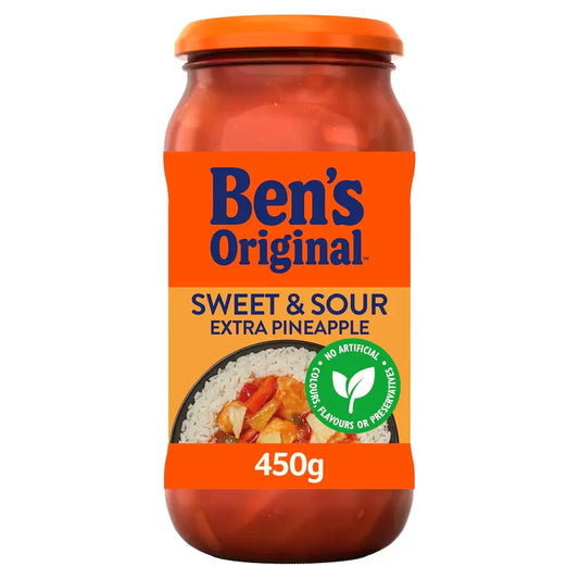 Jar of Ben's Original Sweet & Sour Extra Pineapple sauce on a white background