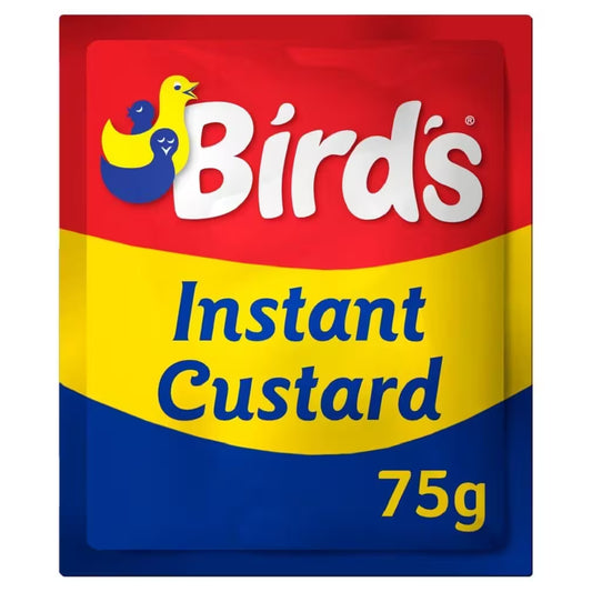 Bird's Instant Custard package with red, yellow, and blue colors on a white background