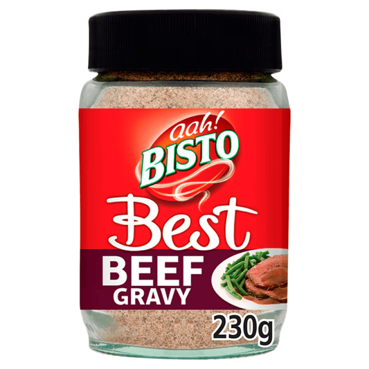 Bisto Best Beef Gravy jar on a white background