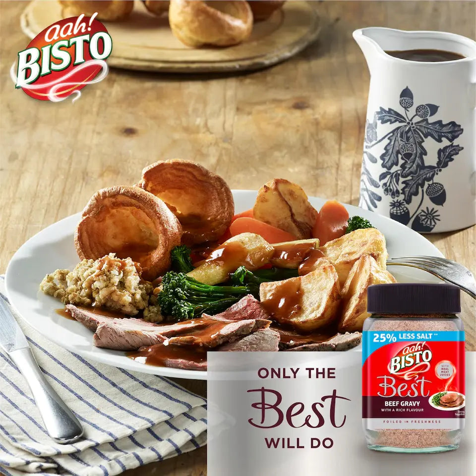 Bisto Best Beef Gravy Granules 25% Less Salt 230g Serving Suggestions