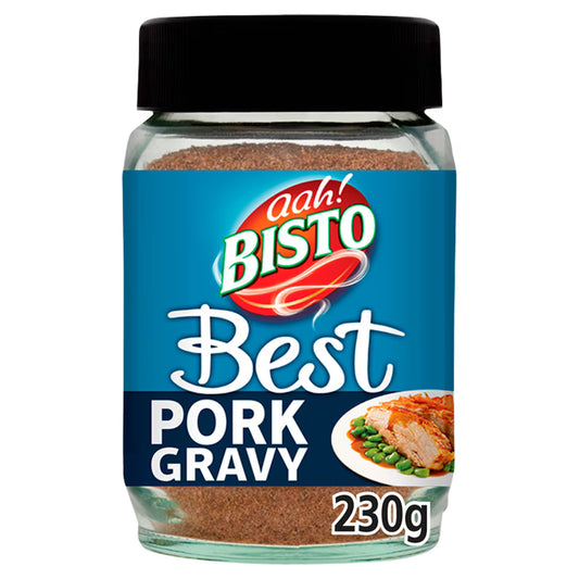 Bisto Best Pork Gravy jar on a white background