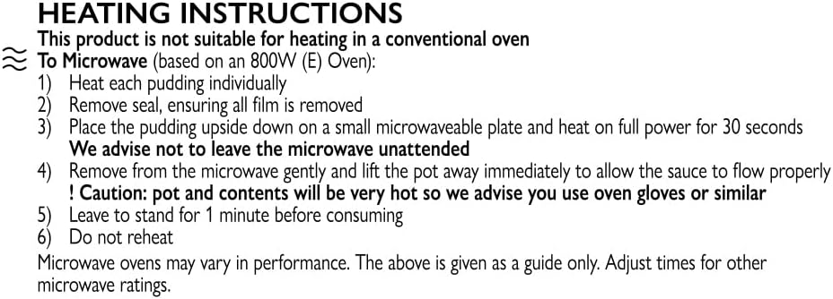 Heating instructions for a product on a white background
