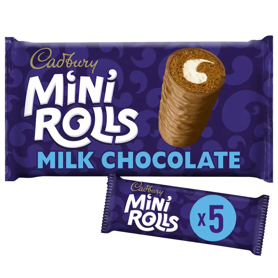 Cadbury Mini Rolls Milk Chocolate packaging on a white background