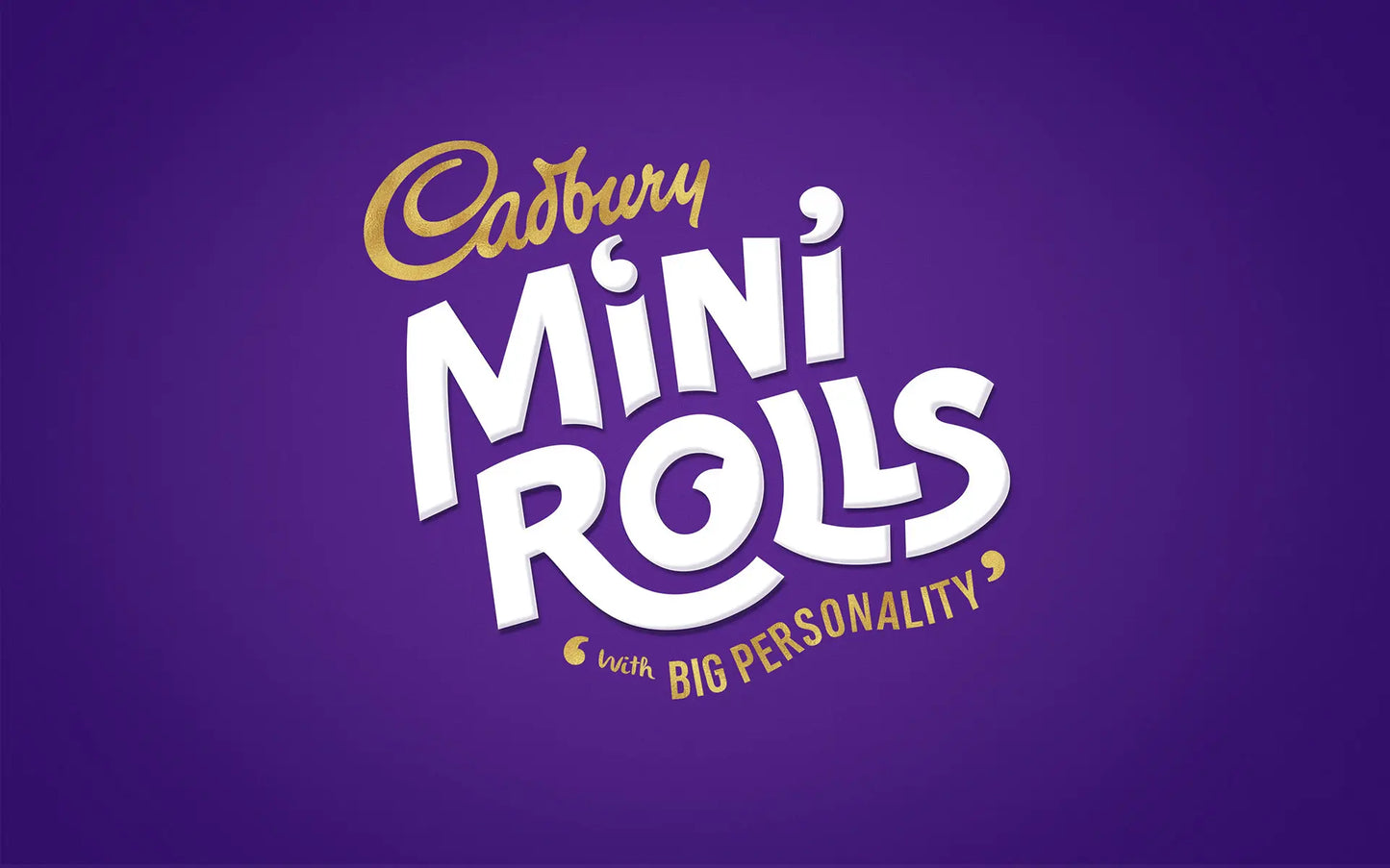 Cadbury Mini Rolls logo on a purple background