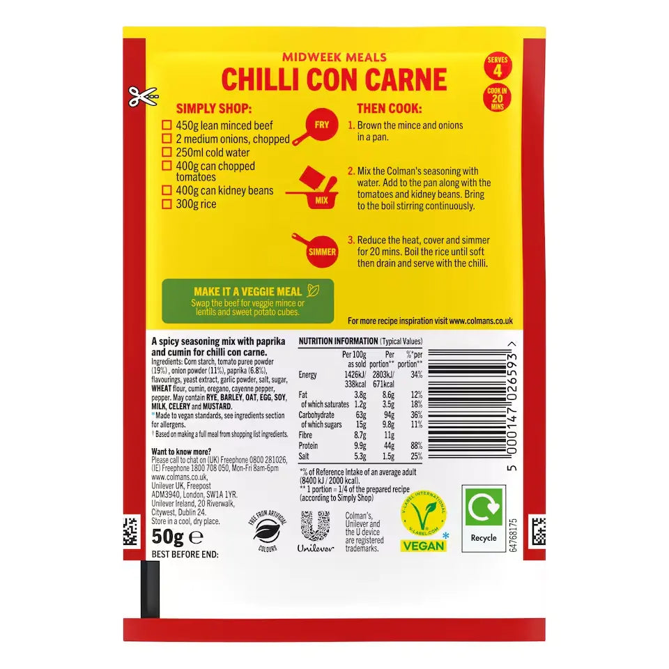 Colman's Chilli Con Carne Back Cover