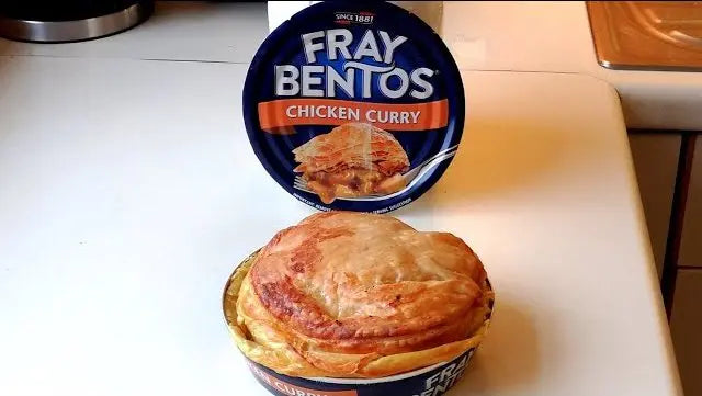 Fray Bentos Chicken Curry pie on a kitchen counter