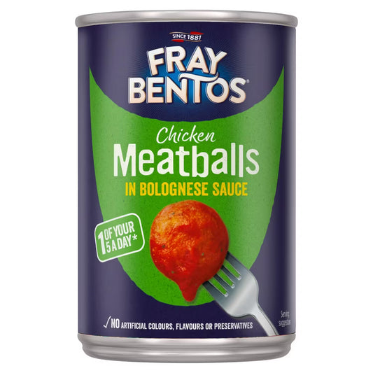 🍝 Fray Bentos Chicken Meatballs in Bolognese Sauce 380g, tender meatballs in rich tomato Bolognese