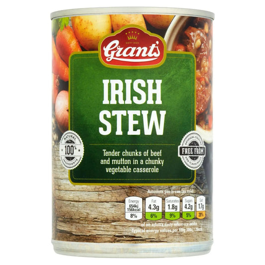 Can of Grant's Irish Stew with label and branding