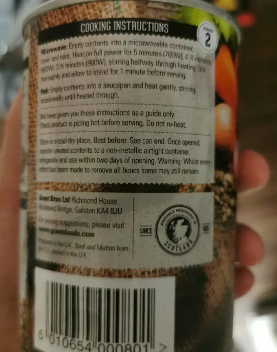 Can with cooking instructions and brand logo on a blurred background