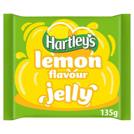 Packaging of Hartley's lemon jelly with green and yellow design.