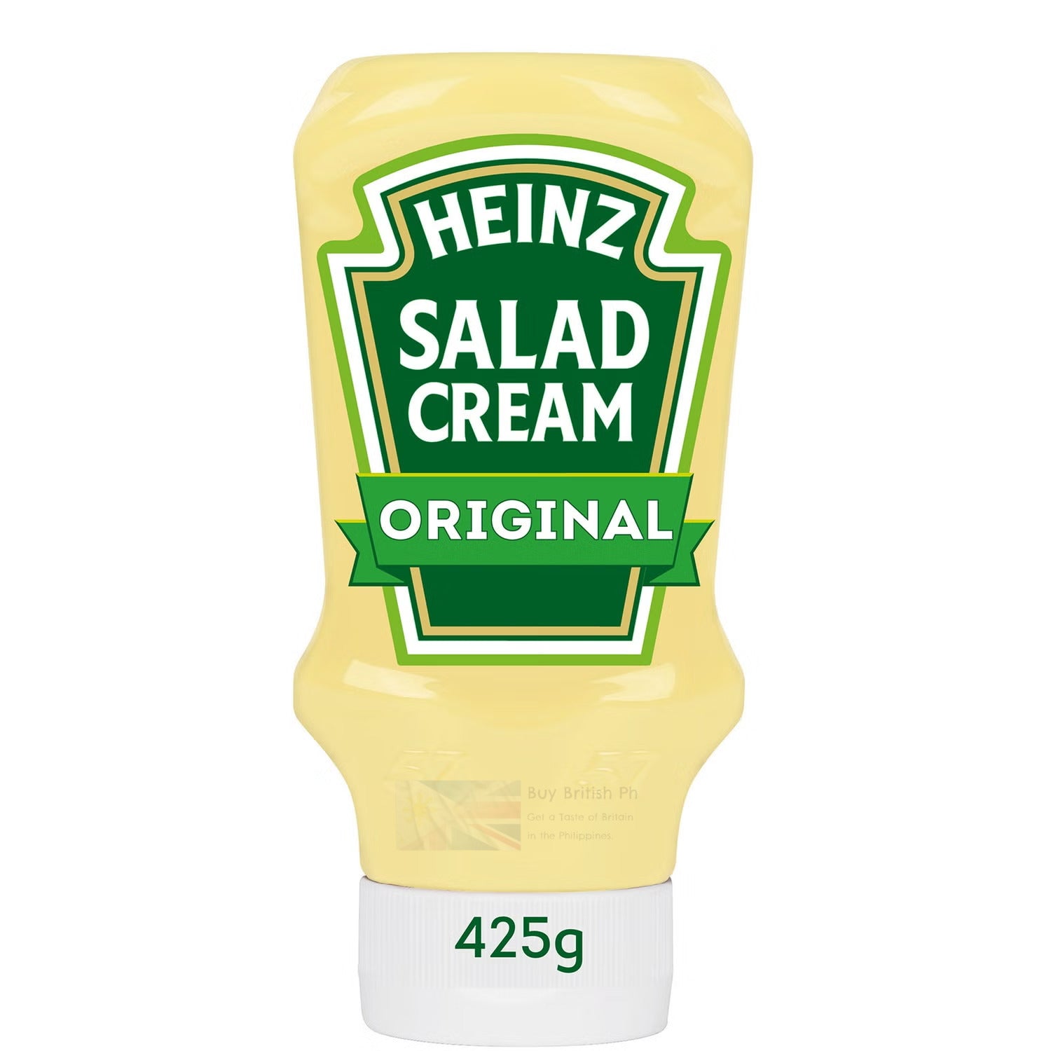 A 425g squeeze bottle of Heinz Salad Cream, showing the brand logo and product name on the label.