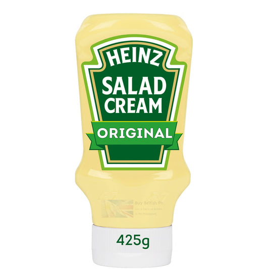 A 425g squeeze bottle of Heinz Salad Cream, showing the brand logo and product name on the label.