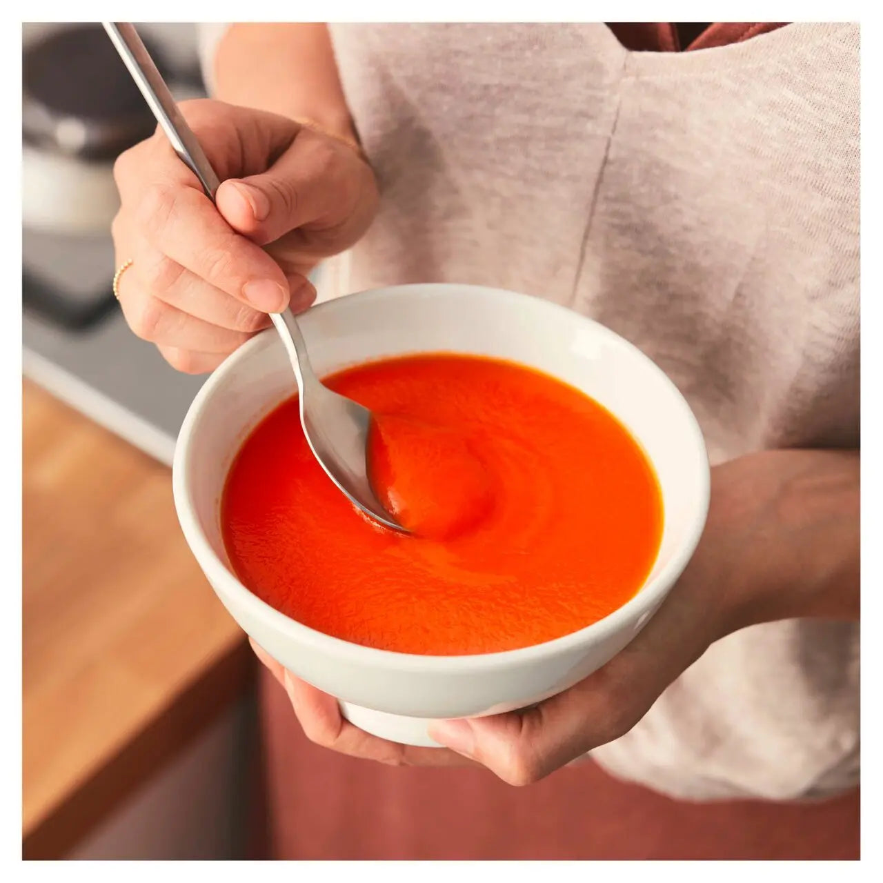 Heinz Cream of Tomato Cup Soup in a Bowl.