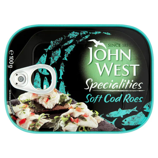 John West Soft Cod Roes 100g Tin on white Background