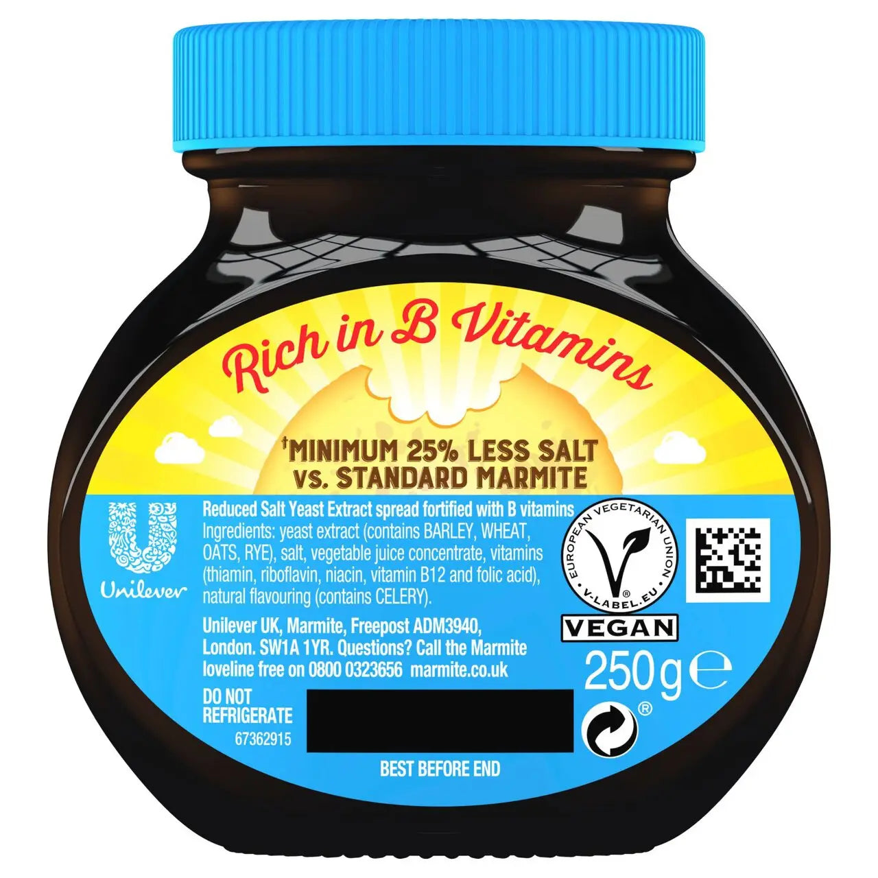 🟡 Marmite Reduced Salt Yeast Extract 250g – Classic British Savoury Spread with Less Salt