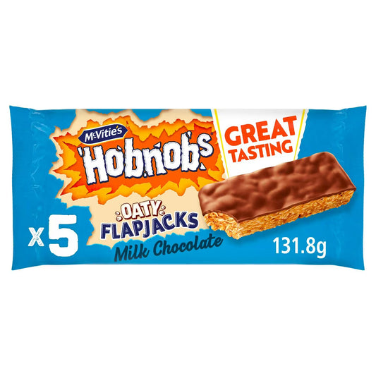 Pack of McVitie's Hobnobs Oaty Flapjacks Milk Chocolate on a white background