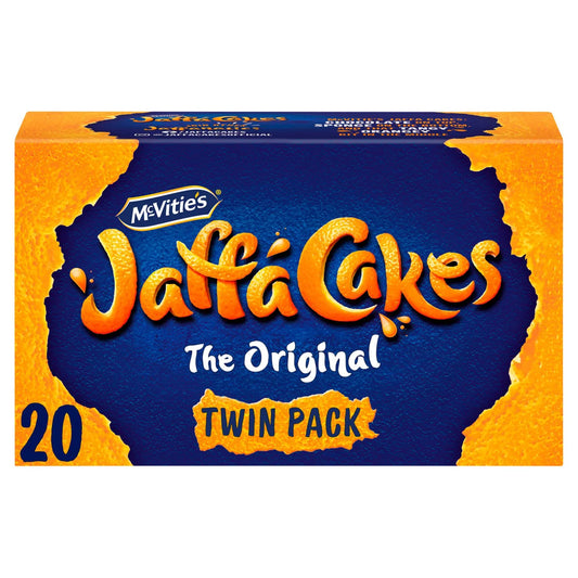 Box of McVitie's Jaffa Cakes Twin Pack on a white background
