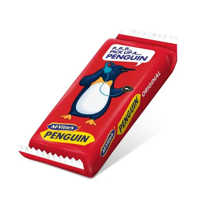 Red packet of McVitie's Penguin Original tea on a white background