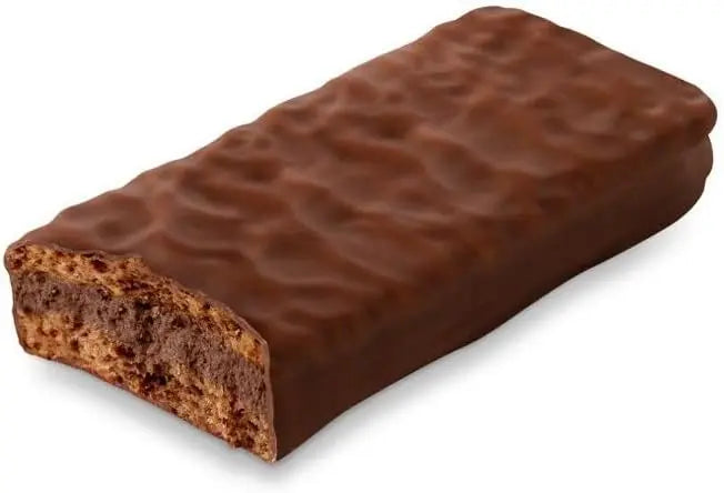 Chocolate-covered bar on a white background