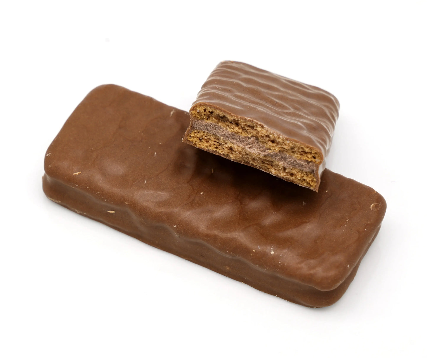 Chocolate-covered wafer bar on a white background
