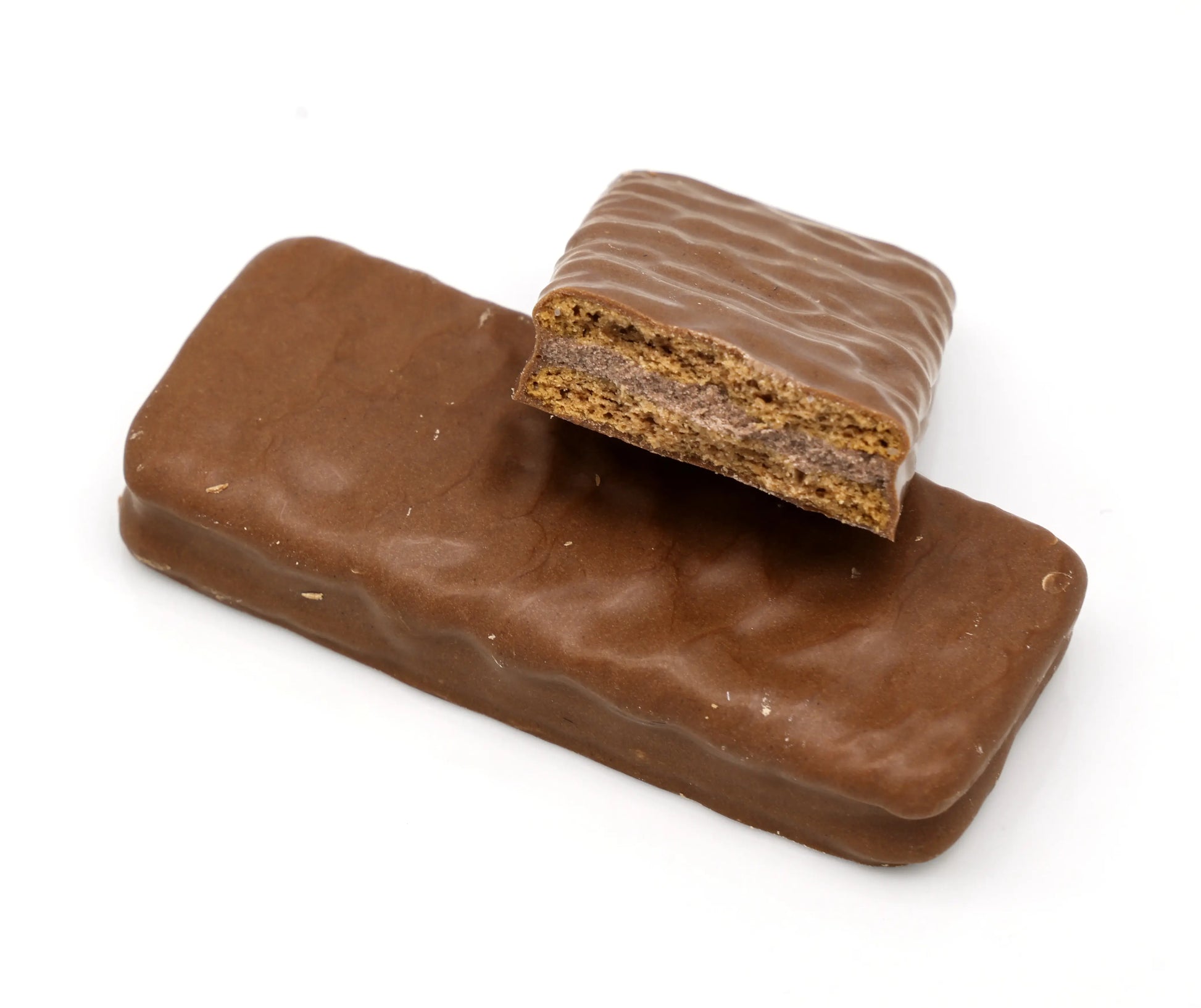 Chocolate-covered wafer bar on a white background
