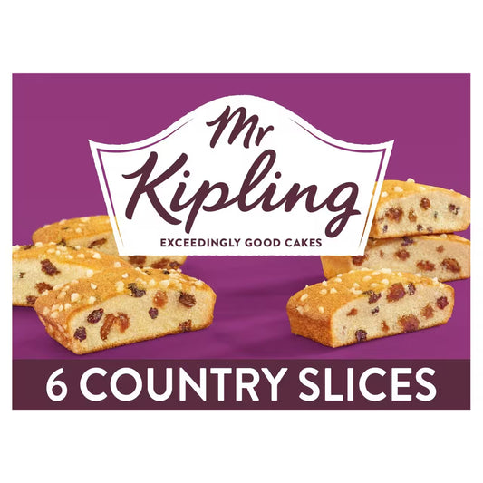 Mr Kipling Country Slices packaging on a purple background