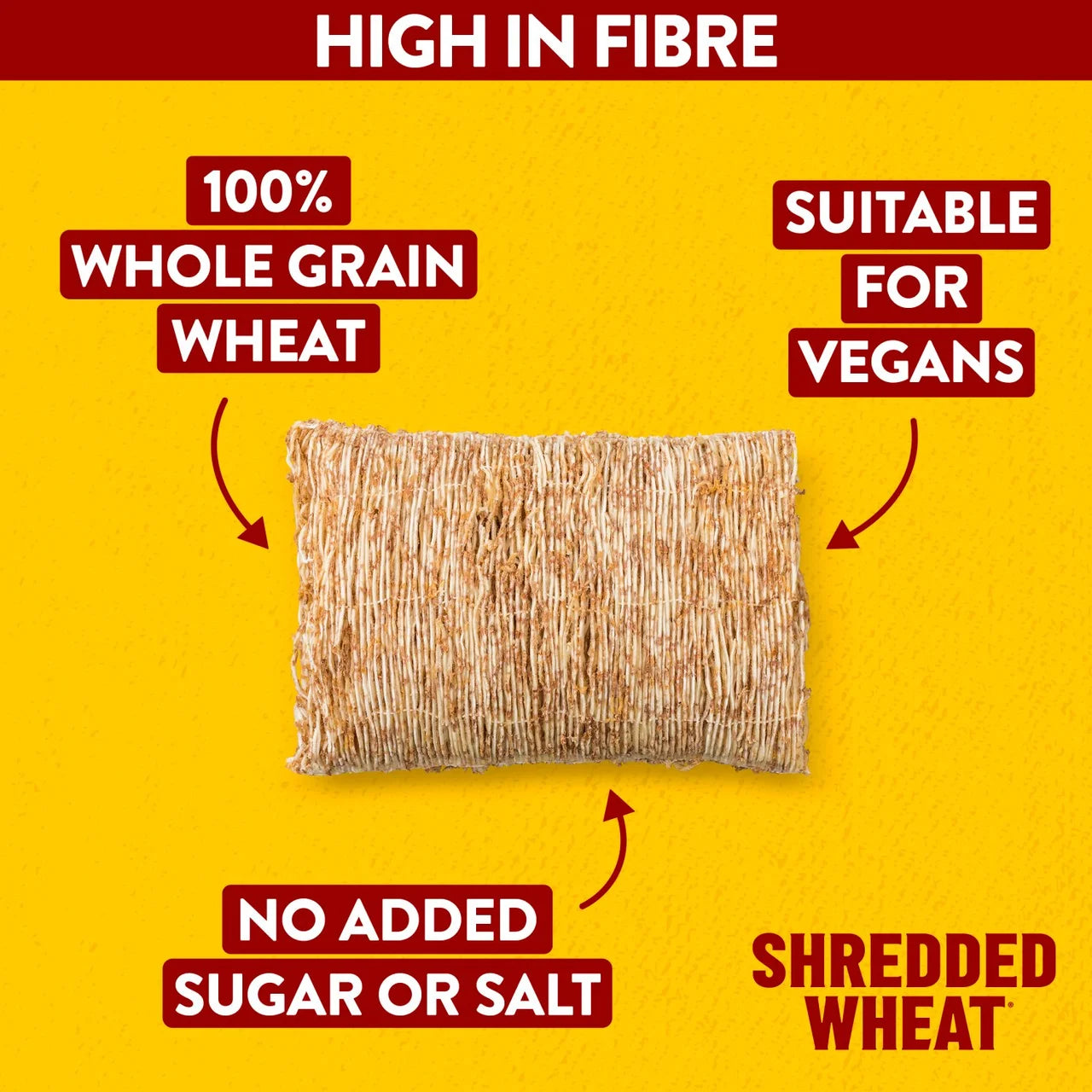 Shredded wheat bar with health benefits on a yellow background